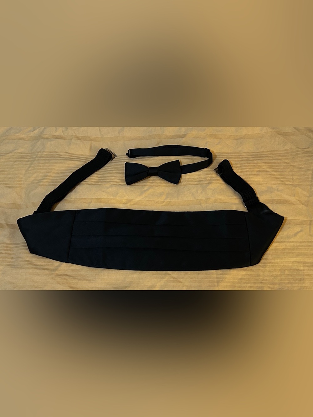 Black Satin Bow Tie and Cummerbund Set - Classic Formal Accessory